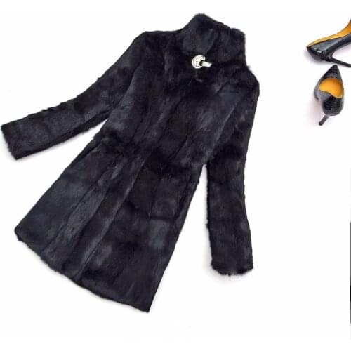 Womens Classical Fur Overcoat Shinny Diamonds Decorate on Front Natural Real Full Rabbit Fur Dropshipping Coat KSR265