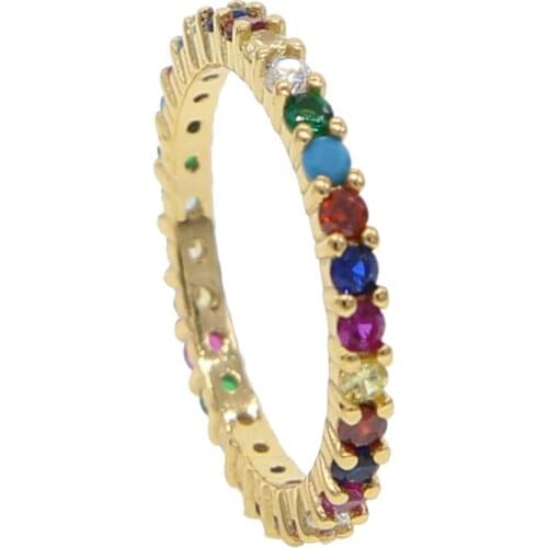 2021 Genuine 925 Sterling Silver Women Jewelry Cute Girls Multi Color Delicate Rainbow Cz Sparking Eternal Engagement Band Rings