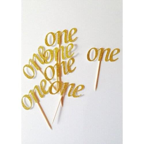 Gold glitter one Birthday Cupcake toppers custom number wedding toothpicks Bridal baby shower party decorations