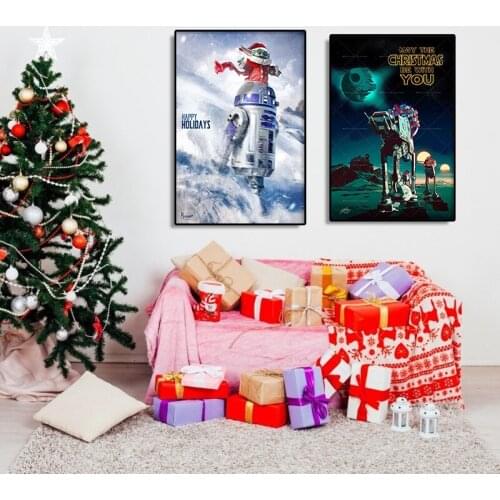 Star Wars Movie Canvas Painting Baby Yoda R2-D2 Happy Chirstmas Posters and Prints Wall Art Picture Room Mural Decor Cudros