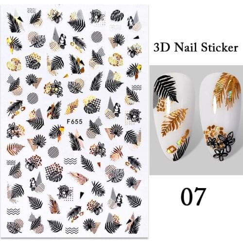 1 Sheet Holographics Bronzing Maple Leaves 3D Nail Sticker Summer Autumn Gold Black Tree Leaf Decals Slider Nail Art Decoration