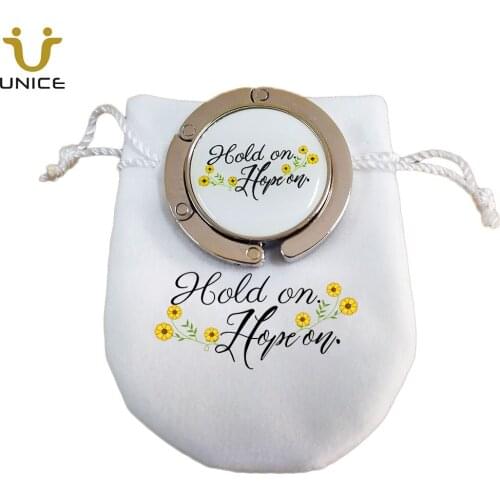 100pcs Customized LOGO Table Bag Hanger With Printed LOGO Velvet Pouch Bag Purse Hook Purse Hanger Bag Holder Party Favors