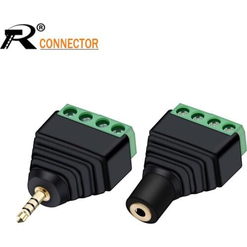 2.5mm 4 Pole Stereo Audio Video Male Female to 4 Screw Terminal Female Double Track Headphone Balum Converter Adapter 1set