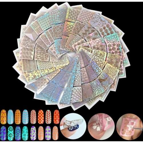 24Pcs/Set Nail Stencil Sticker Hollow Out Design Easy to Stick Stamping Plate DIY Template Manicure Tool for Female