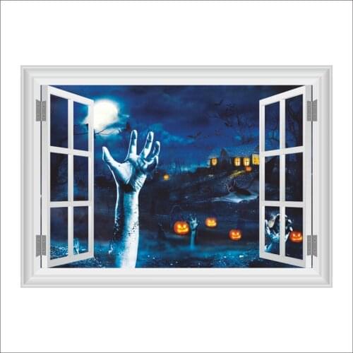3D Halloween Zombie Wall Stickers Horror Poster 3D Window View Sticker Halloween Gifts Room Decoration Wall Decals Kids Gifts