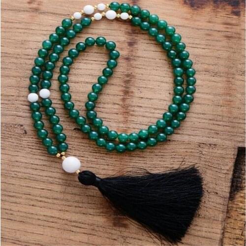 8mm Green jade 108 Buddha Beads Tassels Necklace spirituality cuff natural Wristband Reiki energy Healing mala Gemstone Fancy