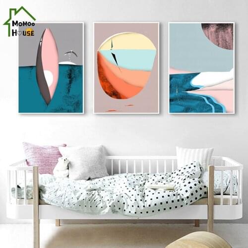 Abstract Landscape Hot Air Balloon Boat Ocean Wall Art Poster and Prints Vintage Picture for Living Room Home Deocrations