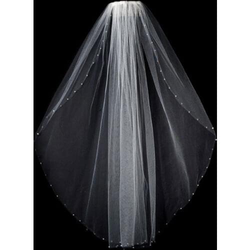 White Ivory Bridal Veils Beads Crystal Wedding Bridal Veil 1 Tier with Comb