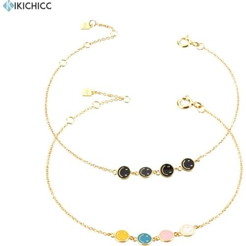 KIKICHICC 2020 New 925 Sterling Silver Gold Colorful Black Enamel Happy Face Smiley Bracelet Chain Women Fine Jewelry