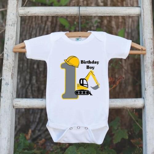 Baby boy first one year old 1st Bib shirt Outfit Excavator Construction Tractor themed birthday decoration gift Photo props