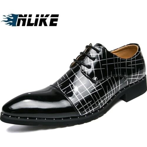 INLIKE Pointed Toe Business Wedding Patent Leather Oxford Shoes Men Formal For Men Dress Shoes Lace-Up