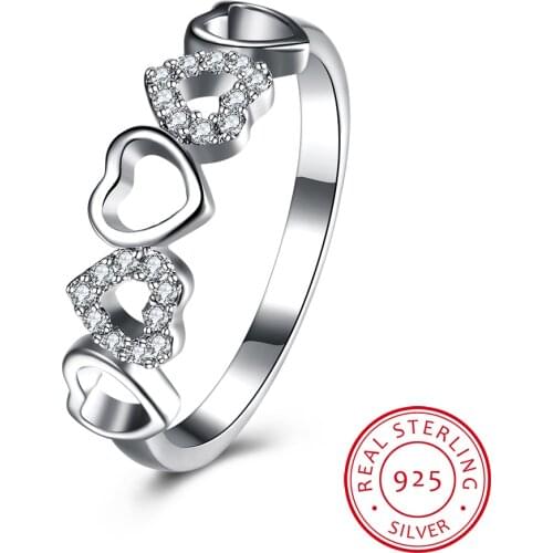 UFOORO Hollowed-out Heart Shape Sterling Silver Ring Cute Fashion Love Jewelry For Women Young Girl Child Gifts