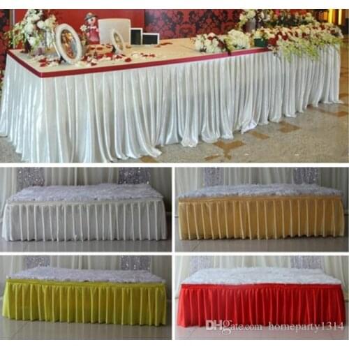 Colorful ice silk table skirts table cloth runner decor wedding table skirt/ hotel table decoration