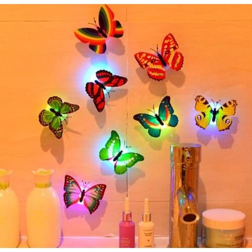 LED Beautiful Butterfly Decor Sticker Wall Night Light 3D Garden BackyardI indoor Party Color Changing Cute Home Room Desk