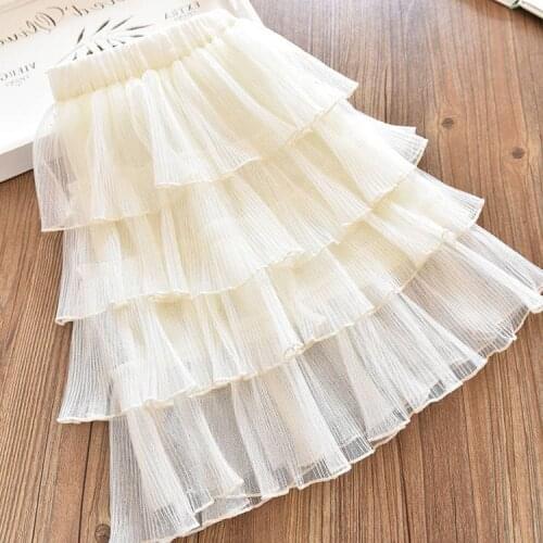 Summer Kids Skirts Apricot Long Pleated Girls Skirt Teenage Girl Princess Costume 6 8 10 12 14 16 Yrs Childrens Clothing