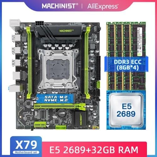 MACHINIST X79 GREEN Motherboard LGA2011 Kit with Inte E5 2689 Processor 32G(4*8) DDR3 Support Desktop and ECC Memory ATX282H
