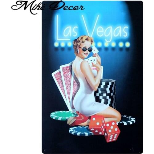 [ Mike86 ] Les Vegas Sexy Lady Playing Poker Metal signs Art wall decor House Cafe Iron Painting B-81 Mix order 20*30 CM
