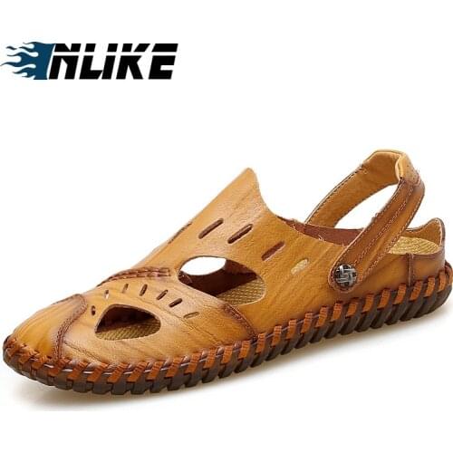 Big Size Men Sandals Genuine Leather Sandals Summer Sandals Men Breathable Flat Sandals Casual Shoes
