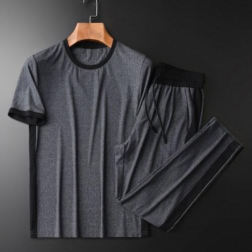 New Summer Male Tracksuit (t-shirt+pants) Luxury Short Sleeve Patchwork Design Man Sets Plus Size 4xl Slim Sport Mens Suit