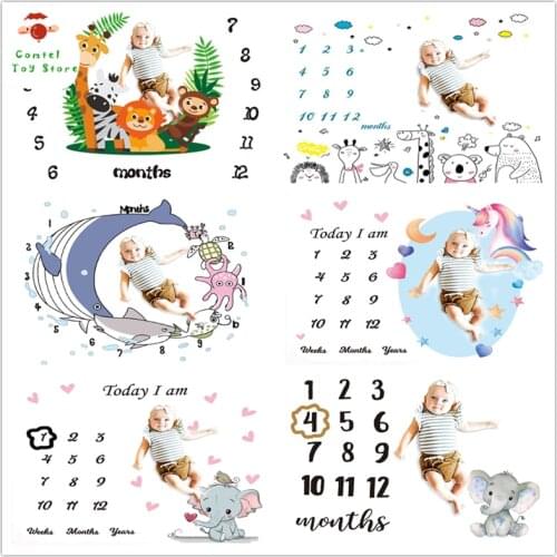 Newborn Baby Growth Monthly Milestone Blanket Manta Play Mat Calendar Hair Bow Photography Accessories