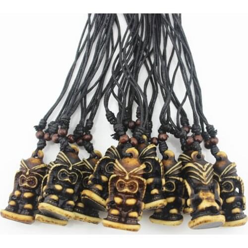 Wholesale 12pcs Simulation Yak Bone Carved Stereoscopic Hawaiin Totem Tiki mens Pendant Necklace Amulet Gift MN385