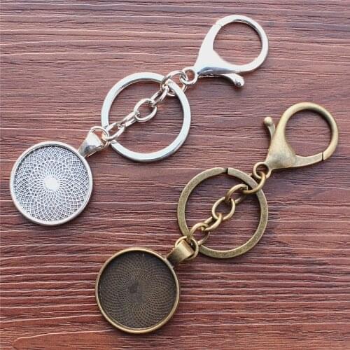 Fit 20mm Round Antique silver/bronze Handmade Key rings buckle Cabochon Frame Bezel Settings Tray blank 5pcs/lot K05486