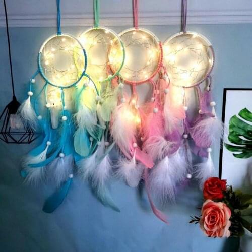 Hanging Decor Eye-catching LED Light Feather Bright-colored Exquisite Dream Catcher Pendant for Home
