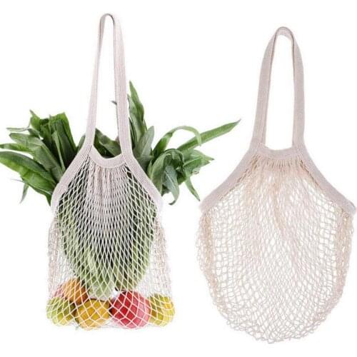 Portable Reusable Grocery Bags Fruit Vegetable Bag Washable Cotton Mesh String Organic Organizer Handbag Short Handle Net Tote