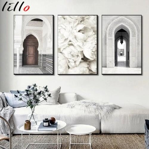 Morocco door ancient islamic mosque painting subhanallah bismillah print arabic calligraphy canvas poster muslim wall art pictur