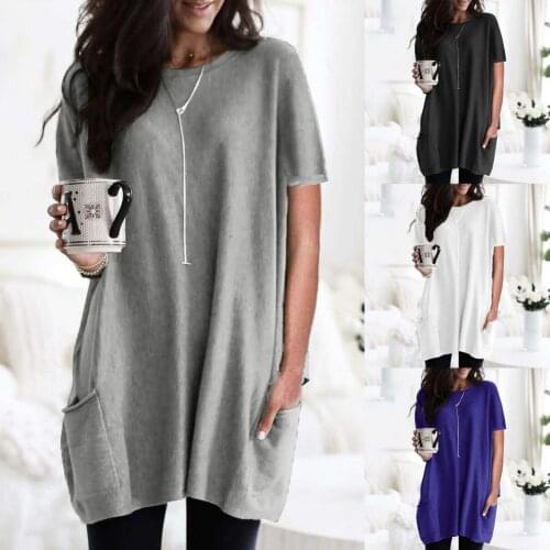 Casual Women T-shirt O Neck Solid Color Short Sleeve Loose Blouse Tunic for Office