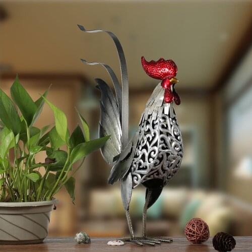 Carved Iron Rooster Sculpture Ornament Table Decor Furnishing Crafts Artwork