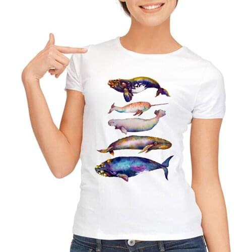 Summer latest design print Watercolor Whales t-shirt Hot fashion women high quality white t-shirts Look good Whale Tee tops