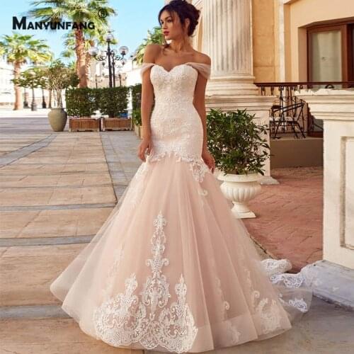 Custom Made Off the Shoulder Embroidery Appliques Tulle Court Train Bridal Gown High-End Sweetheart Neck Mermaid Wedding Dress