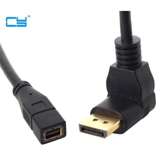 Down Angled DP DisplayPort 90 Degree to Mini DP DisplayPort Female Cable for Displays Monitors