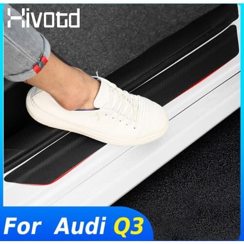 Hivotd For Audi Q3 F3 2020 2019 Car Door Sill Protector Pedal Pad Anti Kick Film Cover Stickers Carbon Fiber Decoration Parts