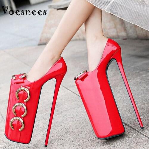 Voesnees Women Shoes Platform High Heels 2020 Fashion Metal Buckle Thin Heels 30cm womens Pumps Pole Dance Party Ladies Shoes