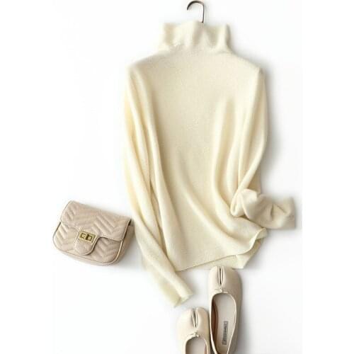 High quality 100% cashmere turtleneck white sweater women winter fashion softness ladies pullovers knitted long sleeve warm tops