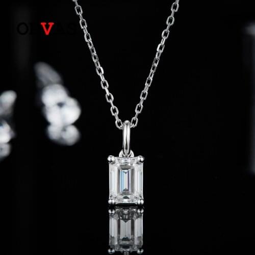 OEVAS 100% 925 Sterling Silver Real 1 Carat 5*7mm Rectangle Moissanite Pendant Necklace For Women Sparkling Wedding Fine Jewelry