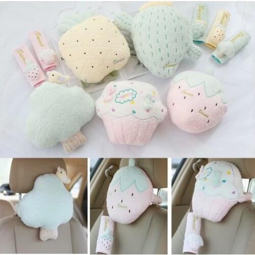 1pair cute strawberry pineapple cloud ice cream plush car safety belt cover headrest Vehicle rest pacify neck pillow stuffed toy