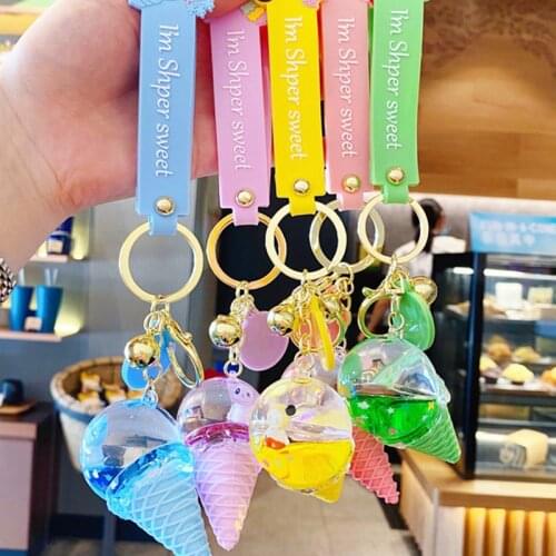 1PC Creative Crystal Ice Cream Cute Keychain Luxury Float Cute Move Liquid Quicksand брелок поп ит дешовый llavero coche