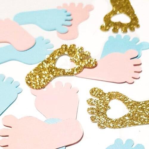 100pcs Pink Blue Gold Baby Footprint Crown Confetti Baby Shower Gender Reveal Party Decorations Candy Favor Box DIY Supplies