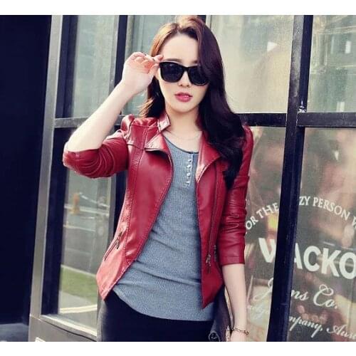 2020 Women Leather Jacket Solid Color Black Wine Red Classical Female Leather Coat Outwear Autumn Jackets