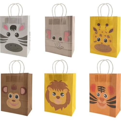 5Pcs Jungle Safari Animal Monkey Zebra Lion Paper Bags Kids Birthday Party Candy Gift Cookies Packaging Bags Baby Shower Supplie