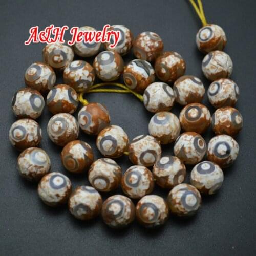 5pcs Ancient 3 Evil Eyes Dzi Beads Faceted Surface Round Bead For Jewelry Making
