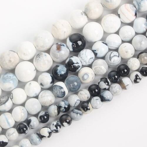 6/10mm Natural Stone Beads Round Black white flame agate Spacer beads For Jewelry Making DIY Charm Bracelet Necklace Handmade