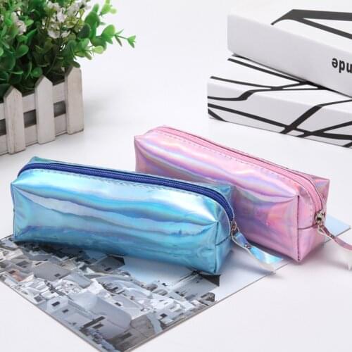 Laser pencil case Korean version of simple ladies cosmetic bag cylinder storage bag male female students stationery pencil bag