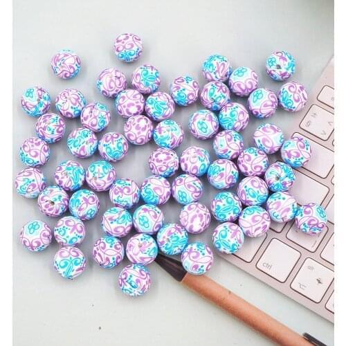 Chenkai 100PCS 15MM Silicone Christmas Print Bead Baby Round Shaped Beads Teething BPA Free DIY Sensory Chewing Toy Accessories