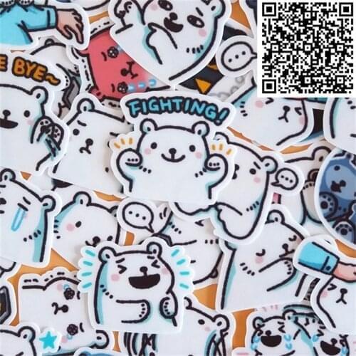 40 Pcs Little White Bear English Stickers Small Size Cartoon Scrapbooking Decorative Korean Style Sticker For Laptop Children