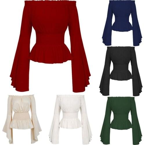 Exotic costumes Women Girls Gothic Renaissance Victorian Chemise Shirt Medieval Retro Peasant Wench off shoulder Blouse tops