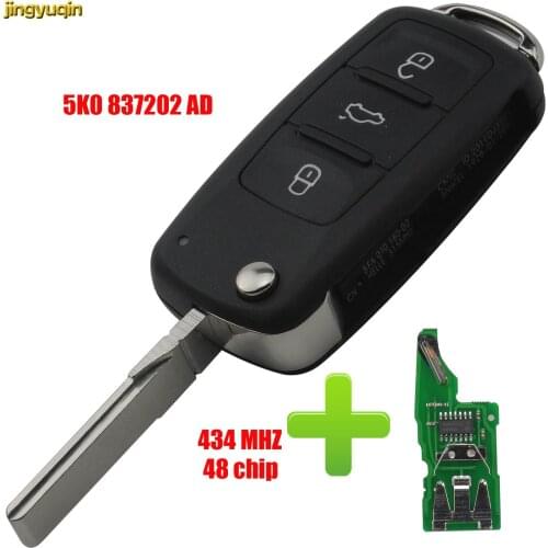 Jingyuqin 3 Buttons Flip Folding Car Key Case Shell FOB for Seat for Skoda ( 5K0837202AD )for VW 434MHZ With ID48